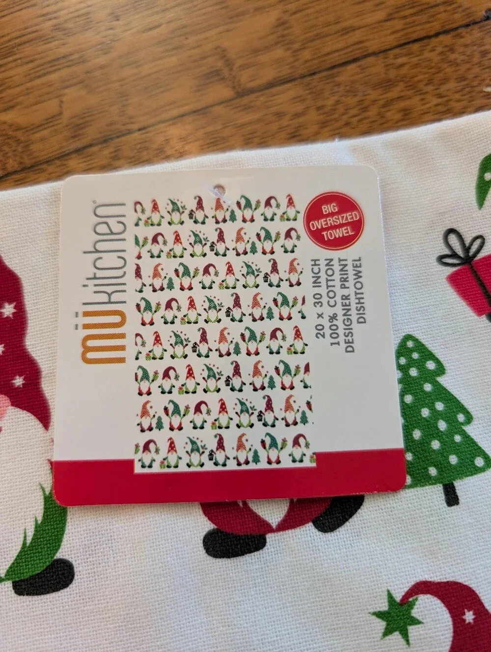 Holiday Gnome Oven Mitt and Kitchen Towel Set - Beige, Red, Green